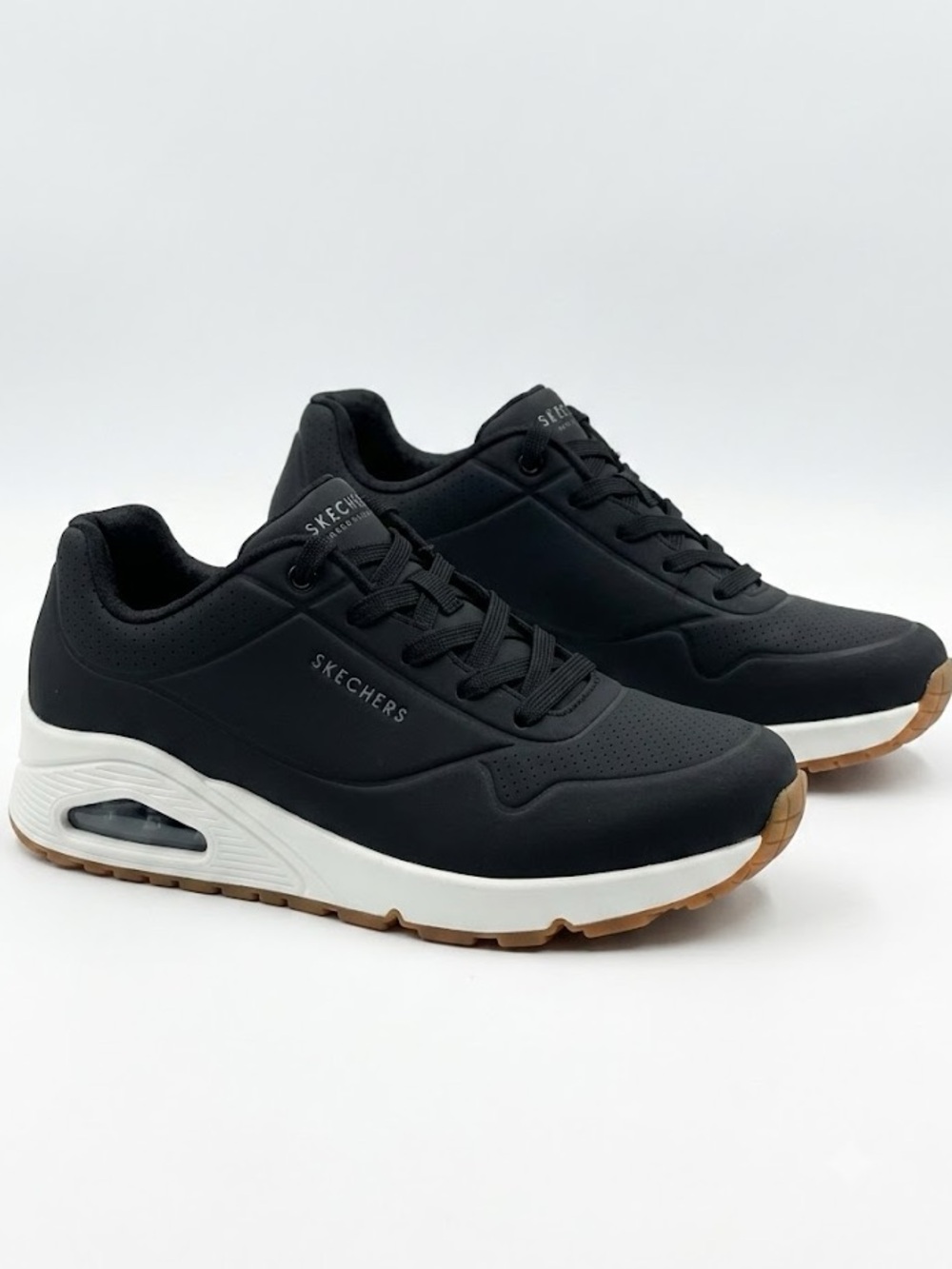 Skechers Street Los Angeles Uno Air-Cushioned Sneakers Black Gum Rubber Outsole